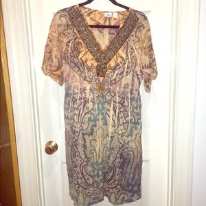 bronze tan embellished multi color Dress M